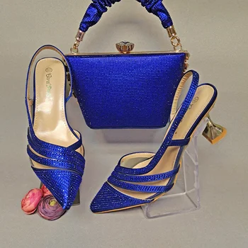 doershow italiana, Sapatos Combinando Com Sacos de Definir a Itália da Mulher Africana Festa de Sapatos e Bolsa de Conjuntos de Cor azul calçados femininos! SJK1-22