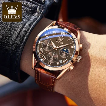 OLEVS homens relógio marca de topo de luxo de negócios de moda do couro respirável luminosa mão de quartzo relógio homens o dom de relógio masculino