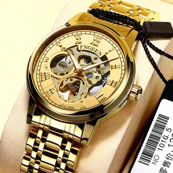 FNGEEN Luxo de Ouro, Relógios de homens de 2022 Totalmente Novo Relógio Mecânico Automático de Moda Oco Mostrador Luminoso do Relógio à prova d'água Para Homens