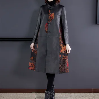 Outono E Inverno Plus Size Mãe Desgaste Nova Moda Slim Preto Casaco Blusão de Moda feminina de Alto-final de Couro, Trench Coat