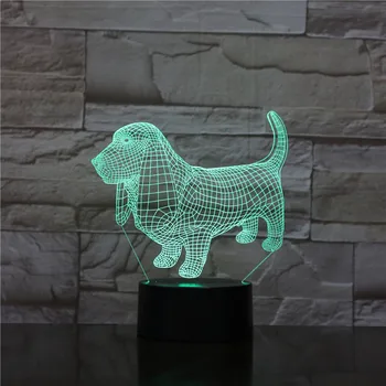 Dachshund Cão Acylic LED 3D a Luz da Noite 7-Alteração de Cor do Sensor de luz, Interruptor do Toque RGB Animal 3D Lâmpada de Tabela de Presente de Natal