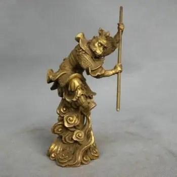 Raras China Mito De Bronze Sun Wukong Rei Macaco Mantenha Luta De Vara Estátua