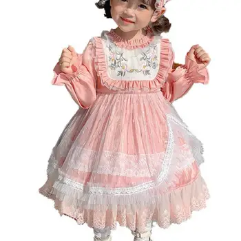 Vinatge espanhol menina de vestido de princesa cor-de-rosa bordado lace costura bola vestido vestido de festa